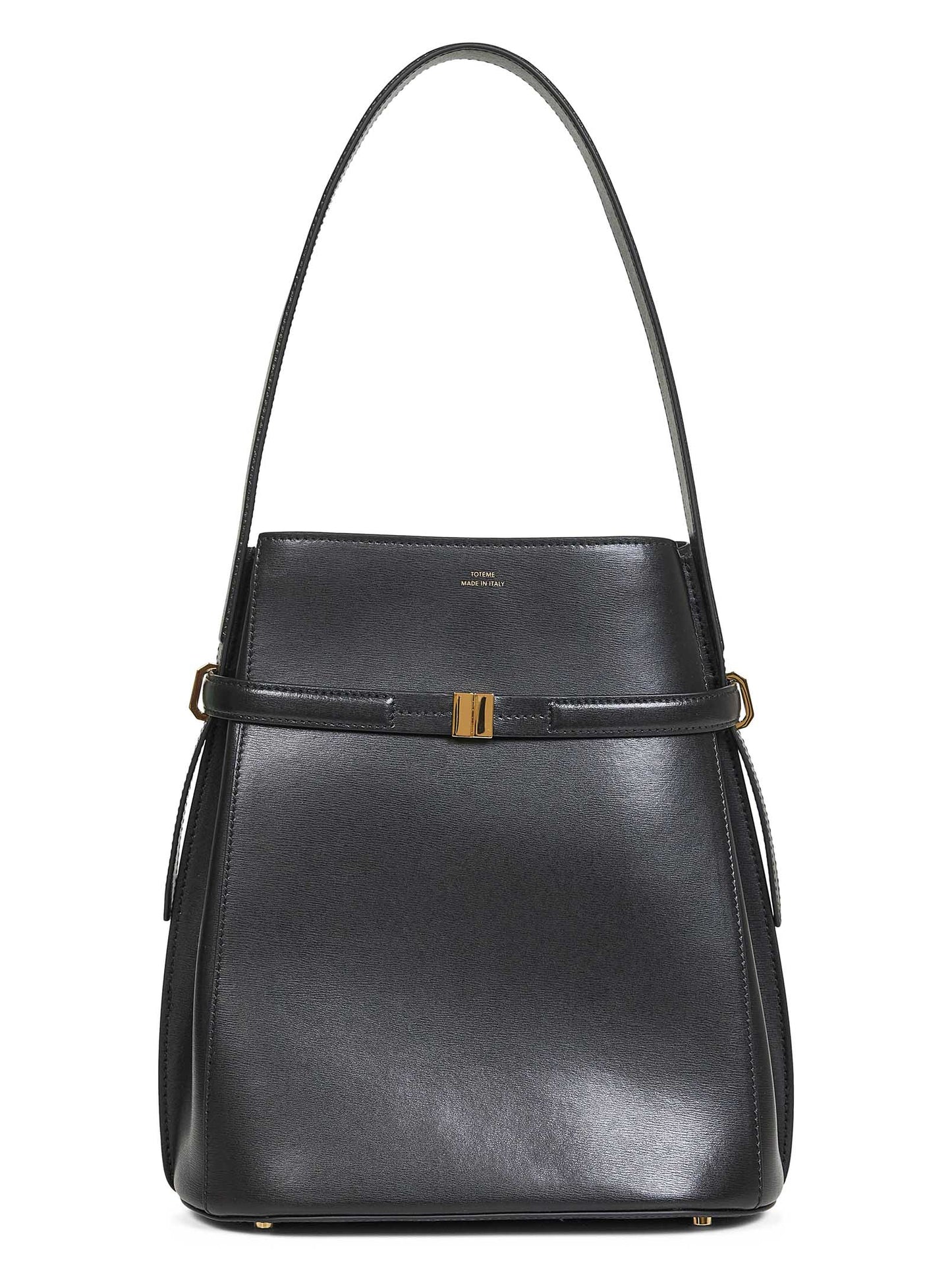 Black Belted leather bucket bag