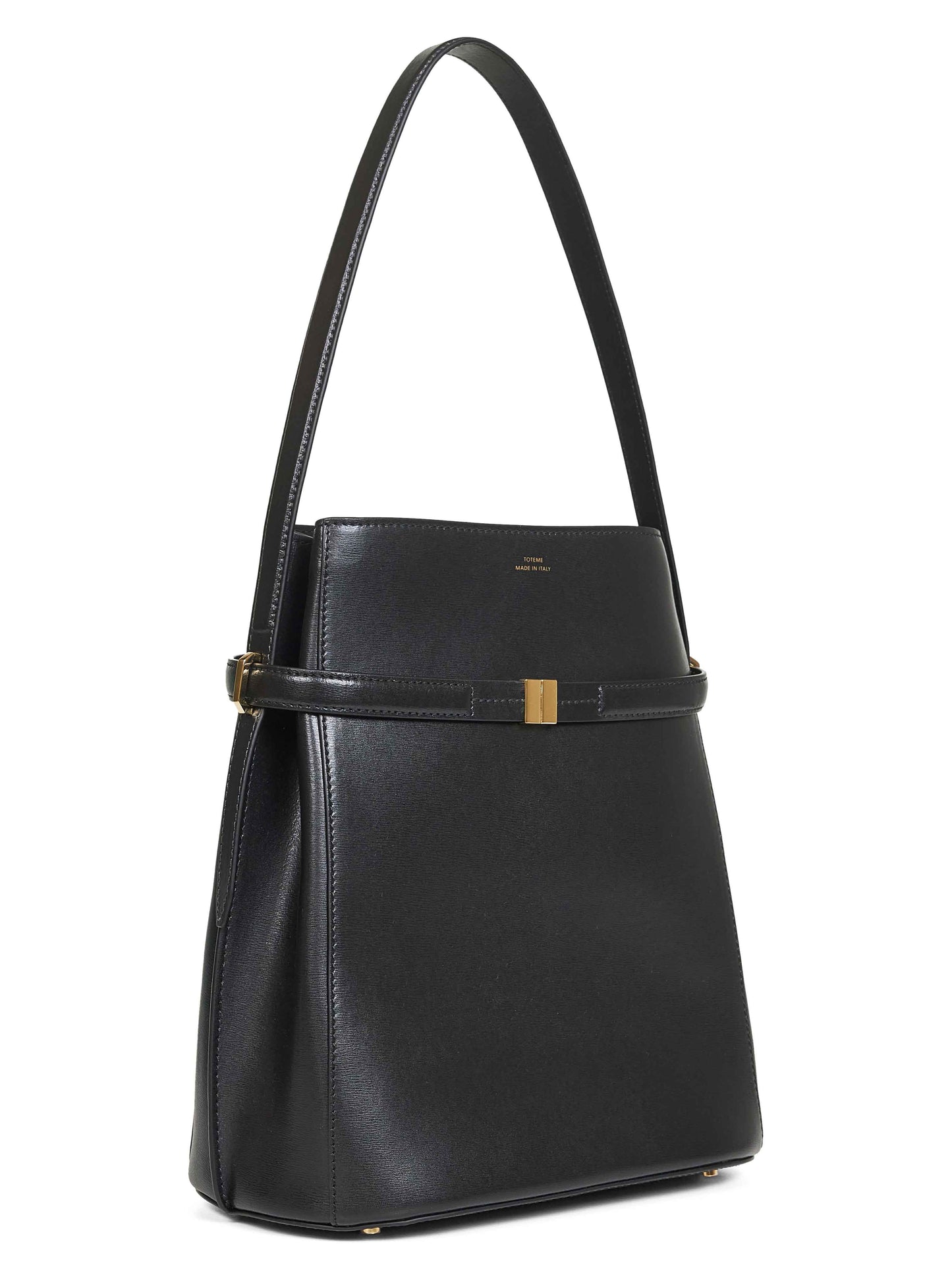Black Belted leather bucket bag