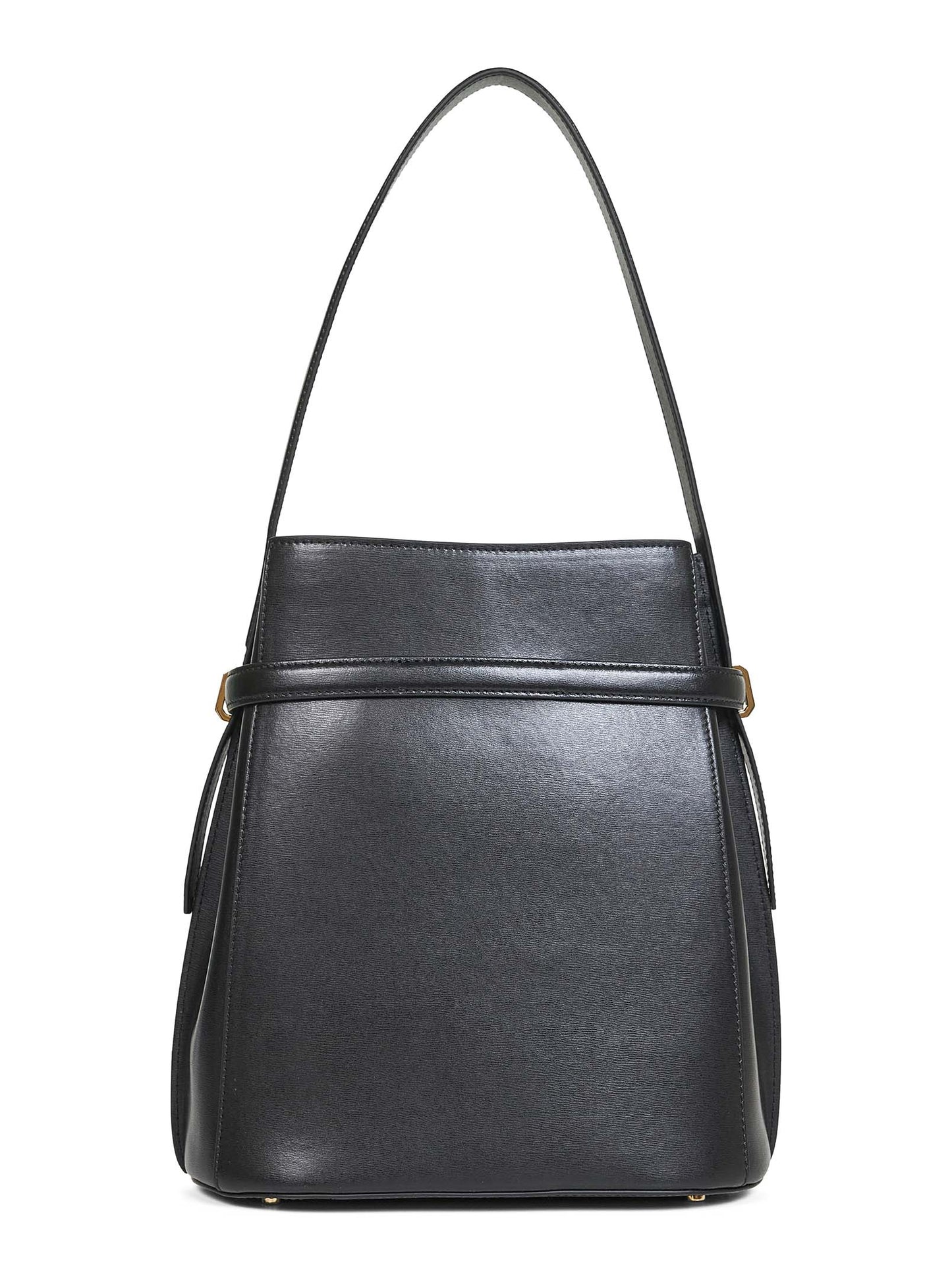 Black Belted leather bucket bag