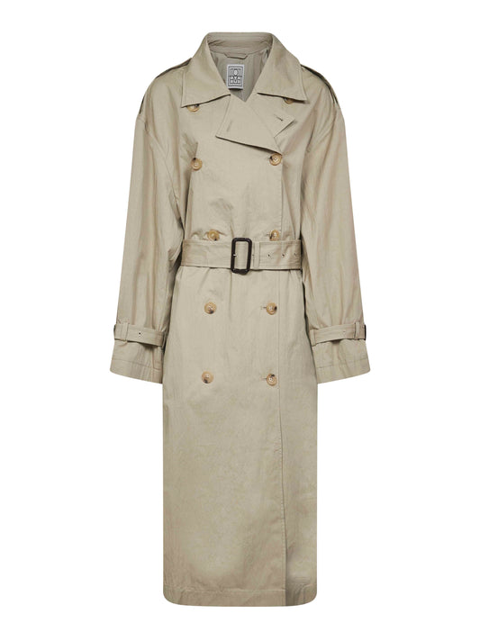 Clay crisp cotton blend double-breasted trench coat
