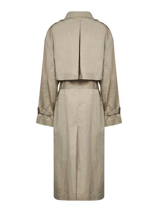 Clay crisp cotton blend double-breasted trench coat
