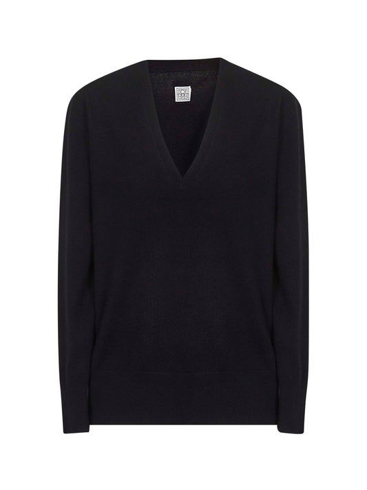 Black cashmere V-neck sweater