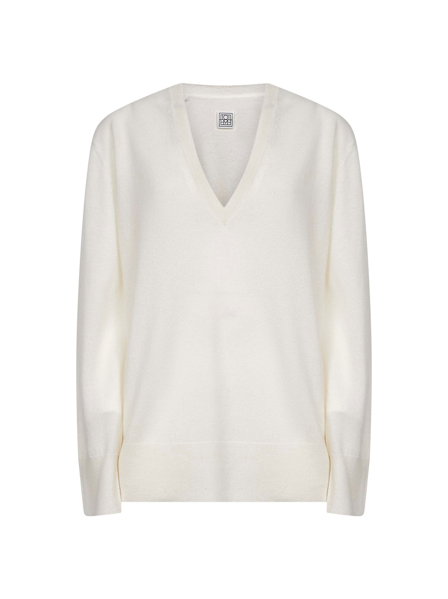Ecru cashmere V-neck sweater