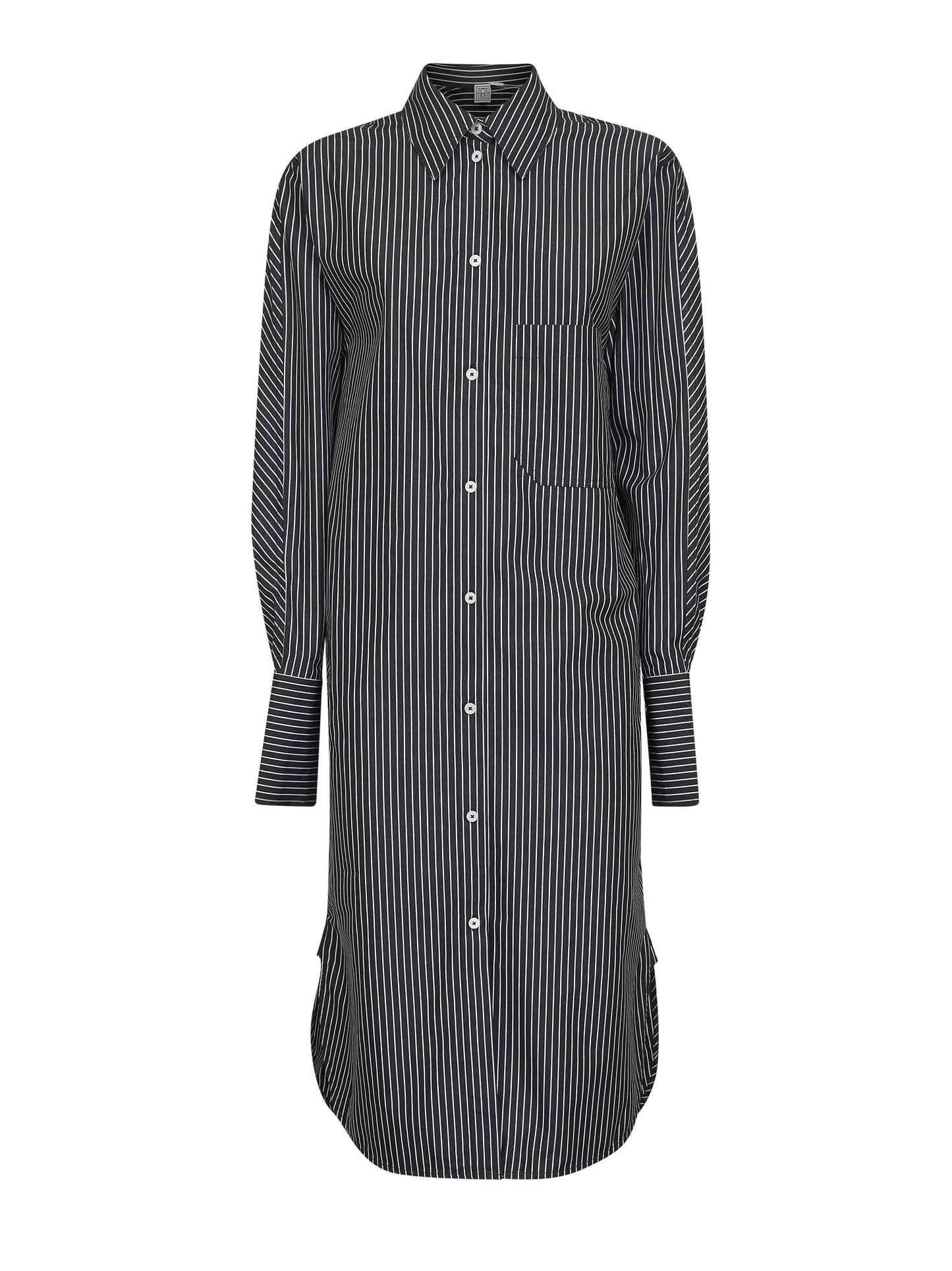 Black and white striped cotton shirt dress