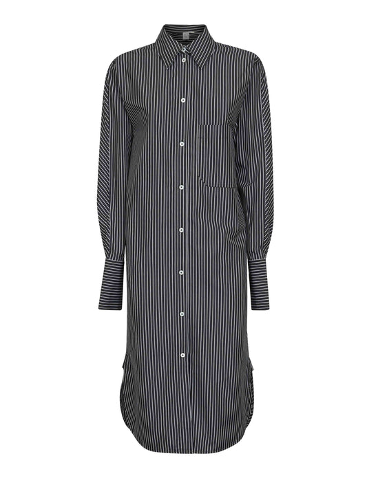 Black and white striped cotton shirt dress