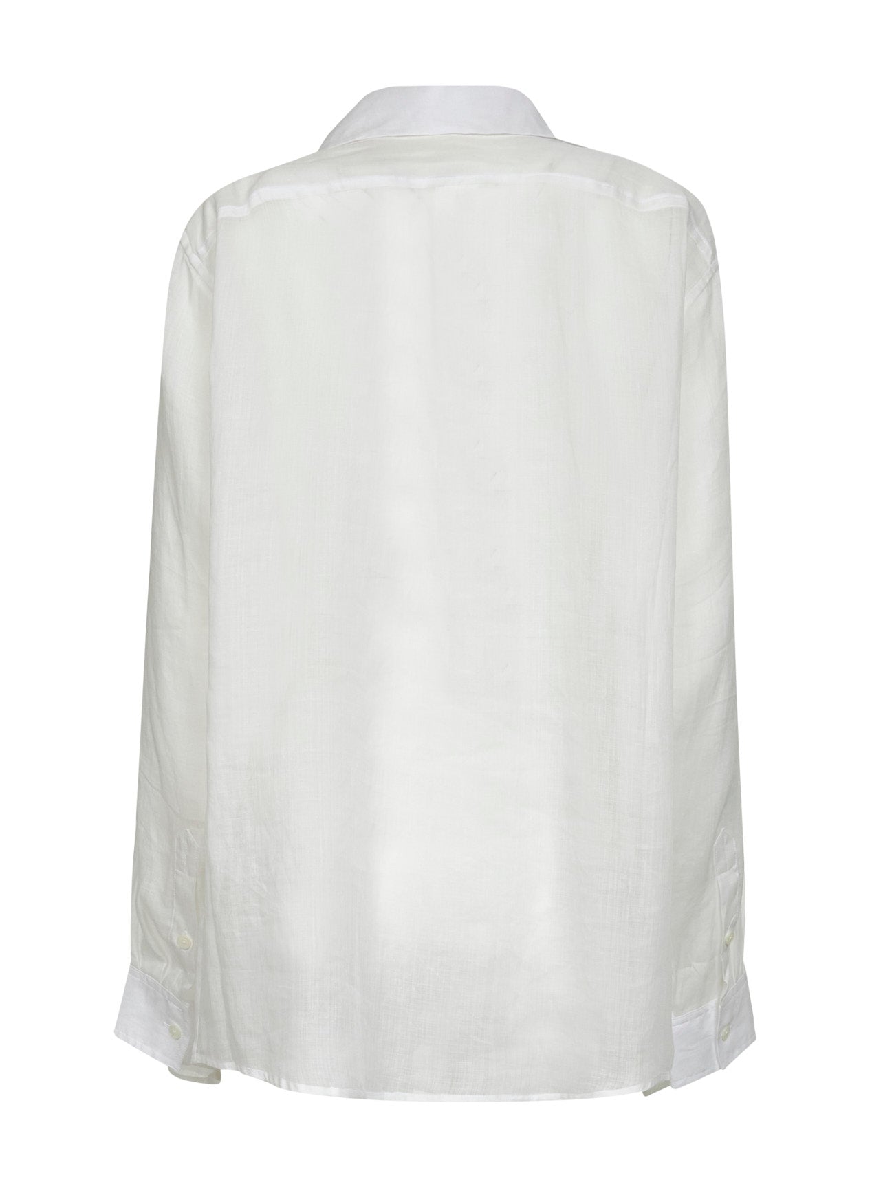 Camicia con doppio collo in voile di ramiè bianco