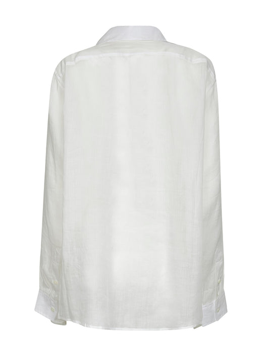 White ramie voile double collar shirt
