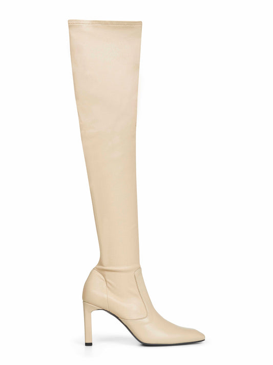 Beige nappa leather over-the-knee boots
