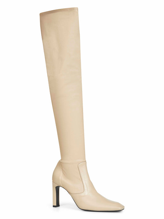 Beige nappa leather over-the-knee boots
