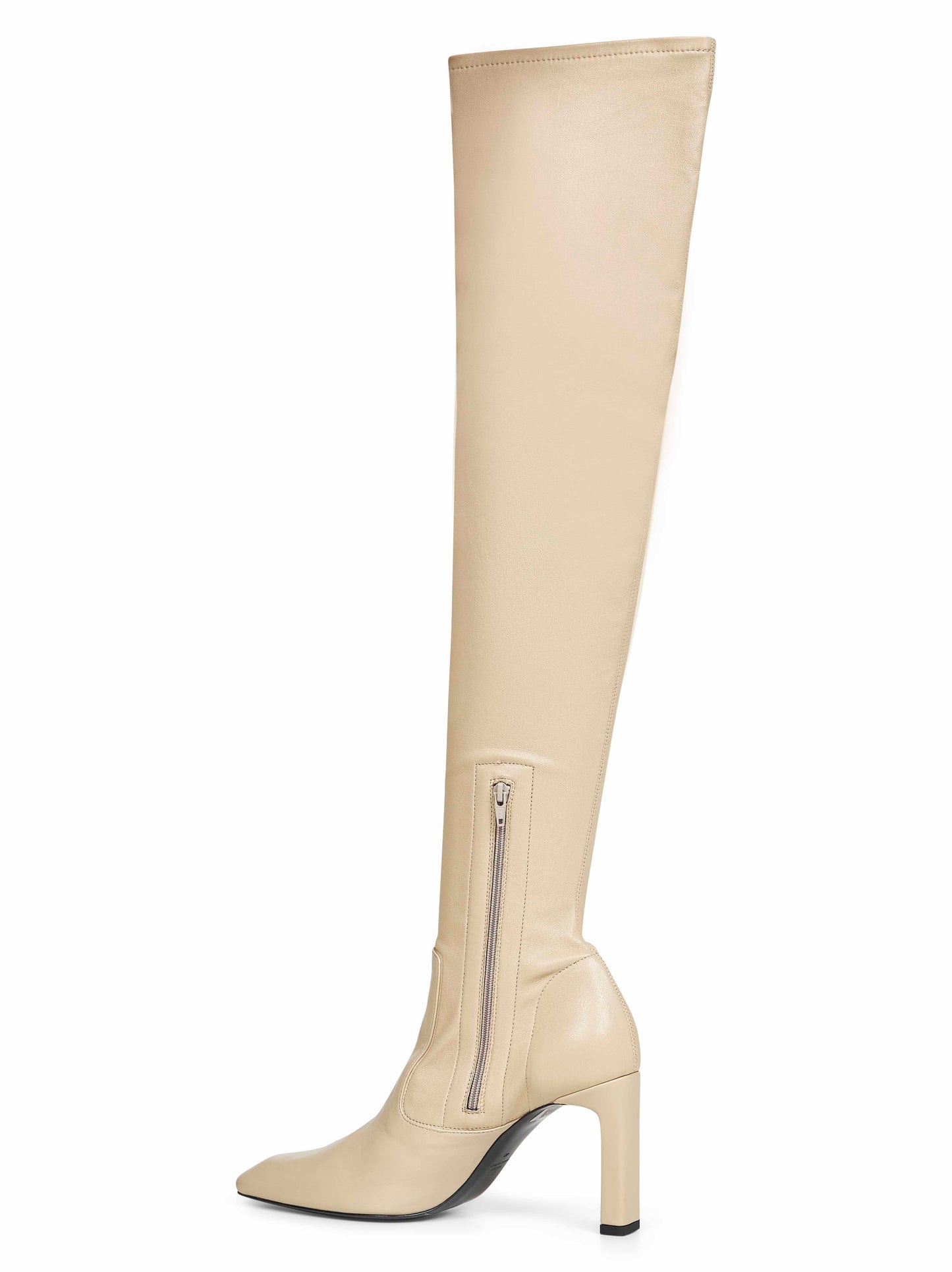 Beige nappa leather over-the-knee boots