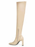 Beige nappa leather over-the-knee boots