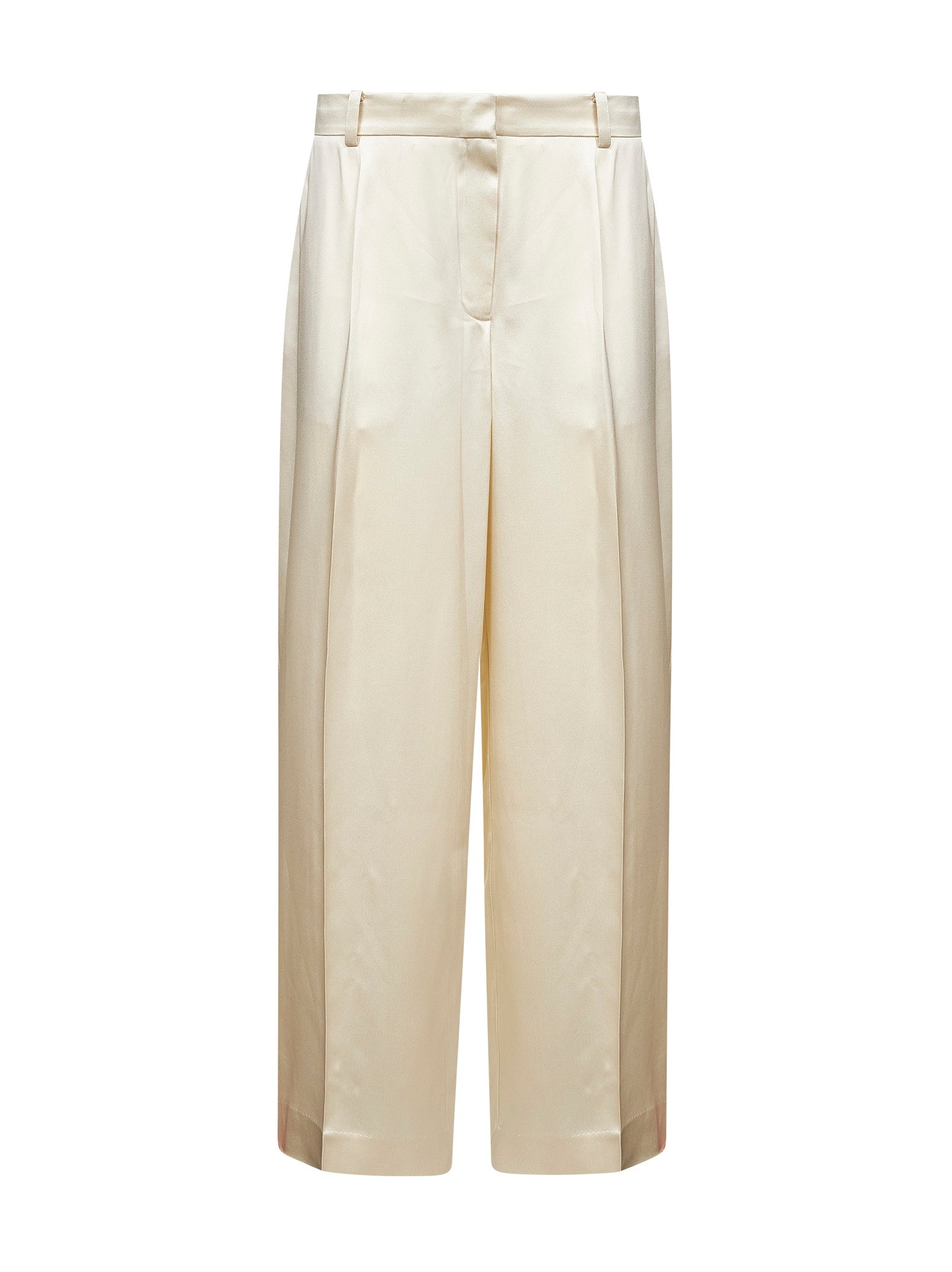 Ivory viscose satin wide trousers
