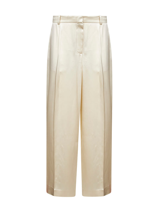 Ivory viscose satin wide trousers