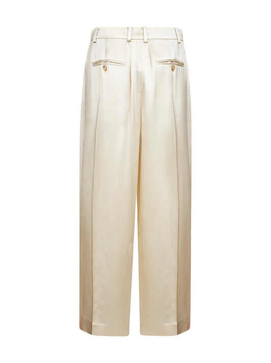 Ivory viscose satin wide trousers