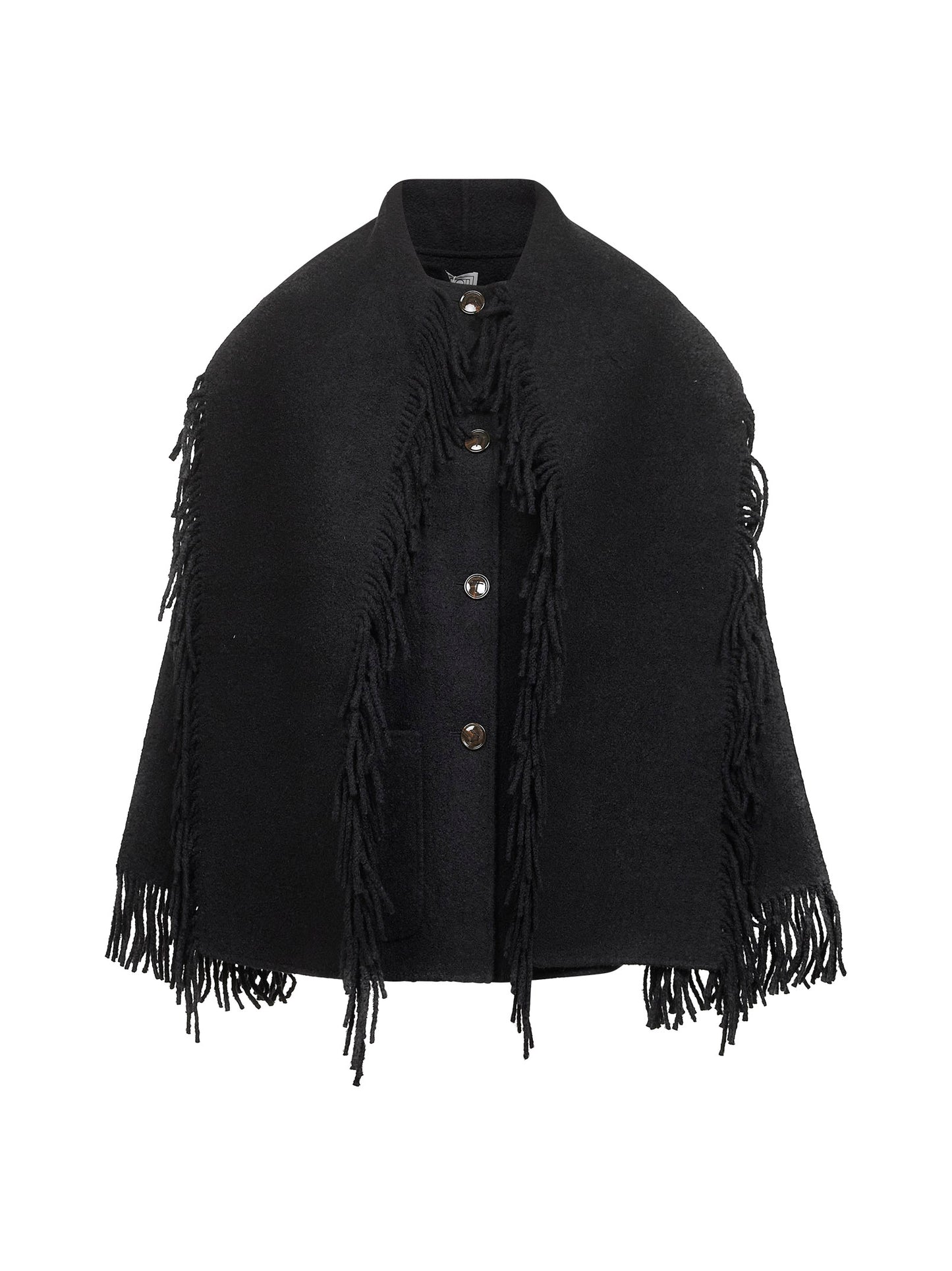 Black bouclé Fringed scarf coat