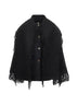 Black bouclé Fringed scarf coat