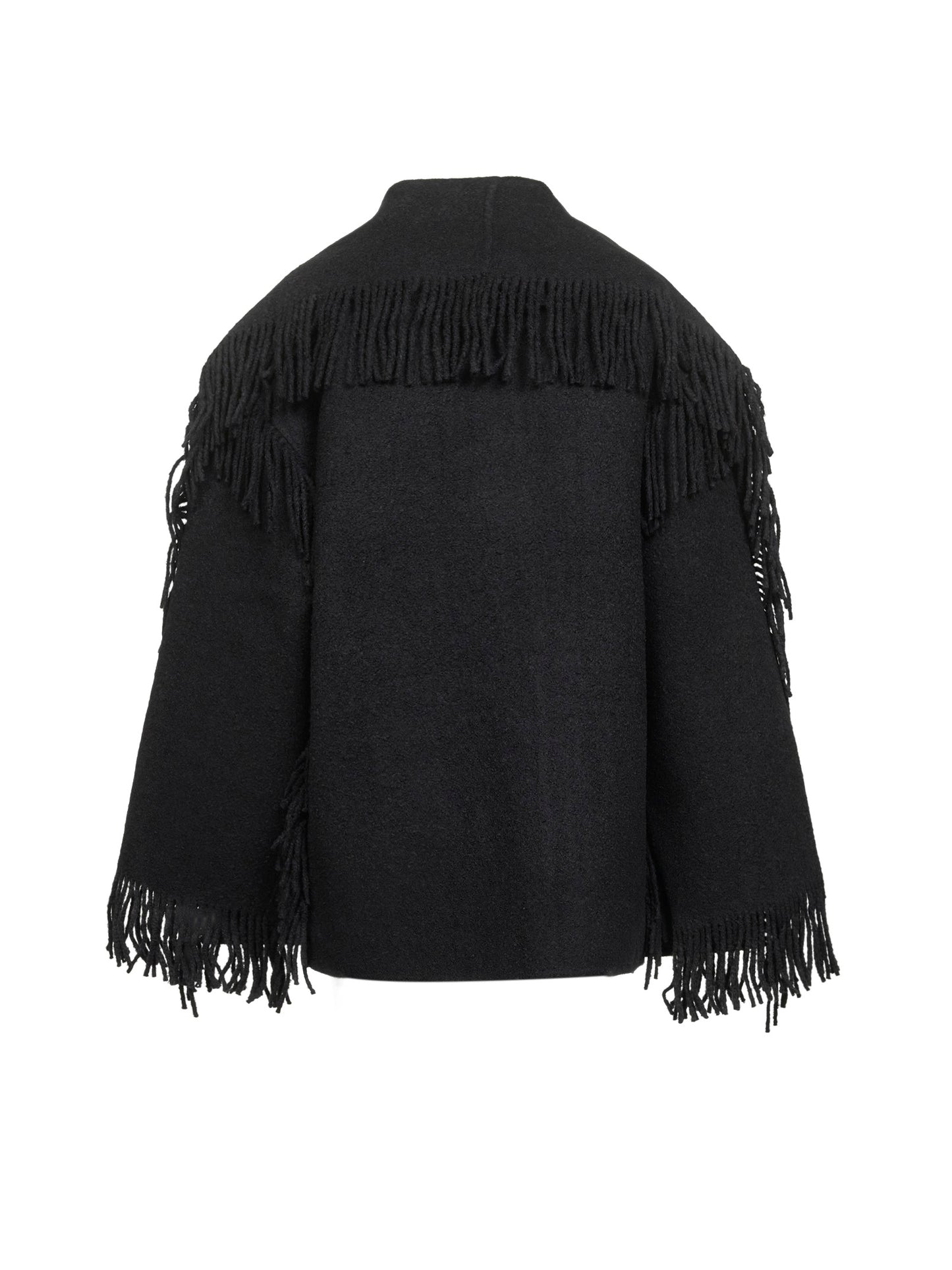 Black bouclé Fringed scarf coat