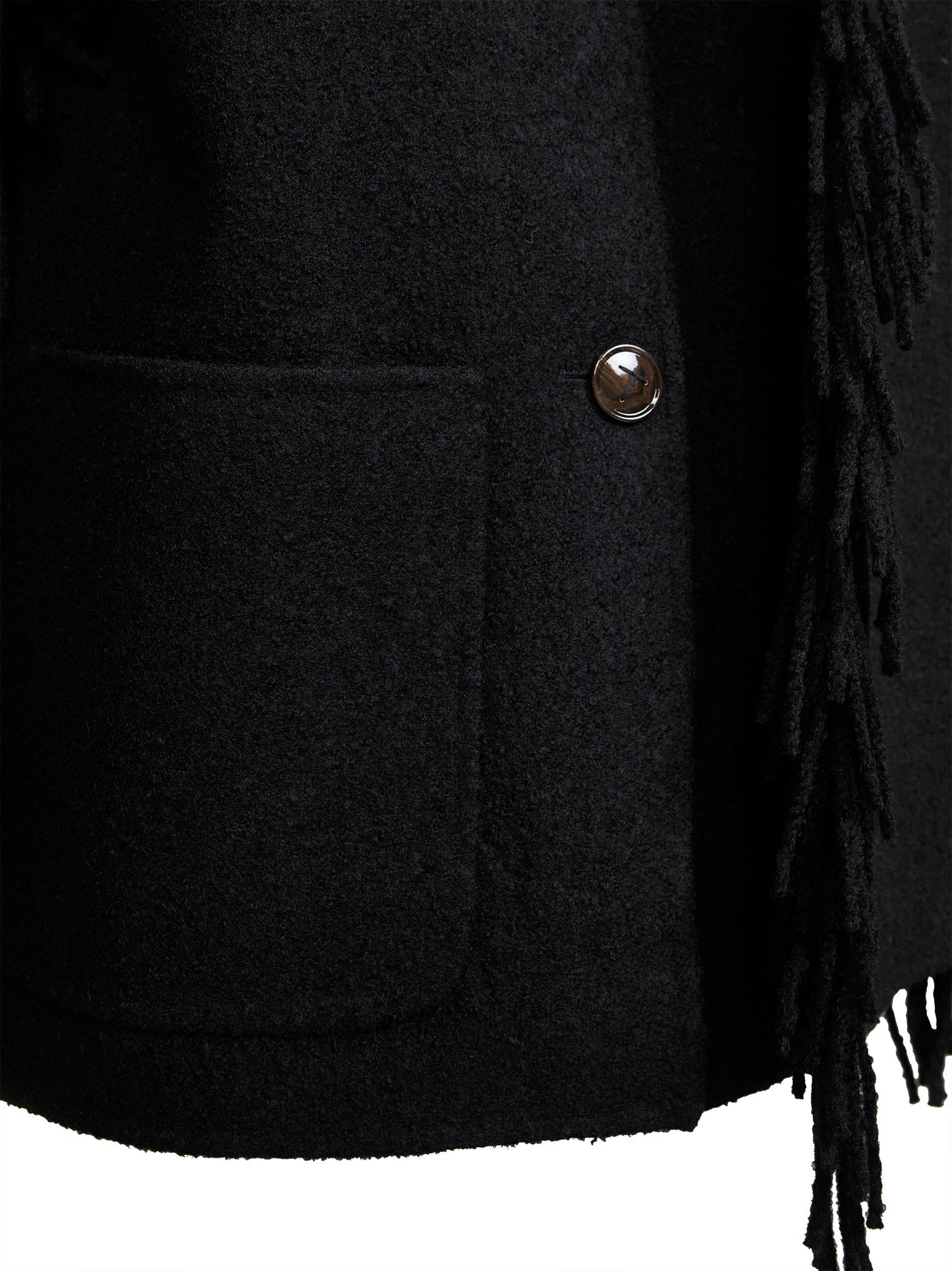 Black bouclé Fringed scarf coat