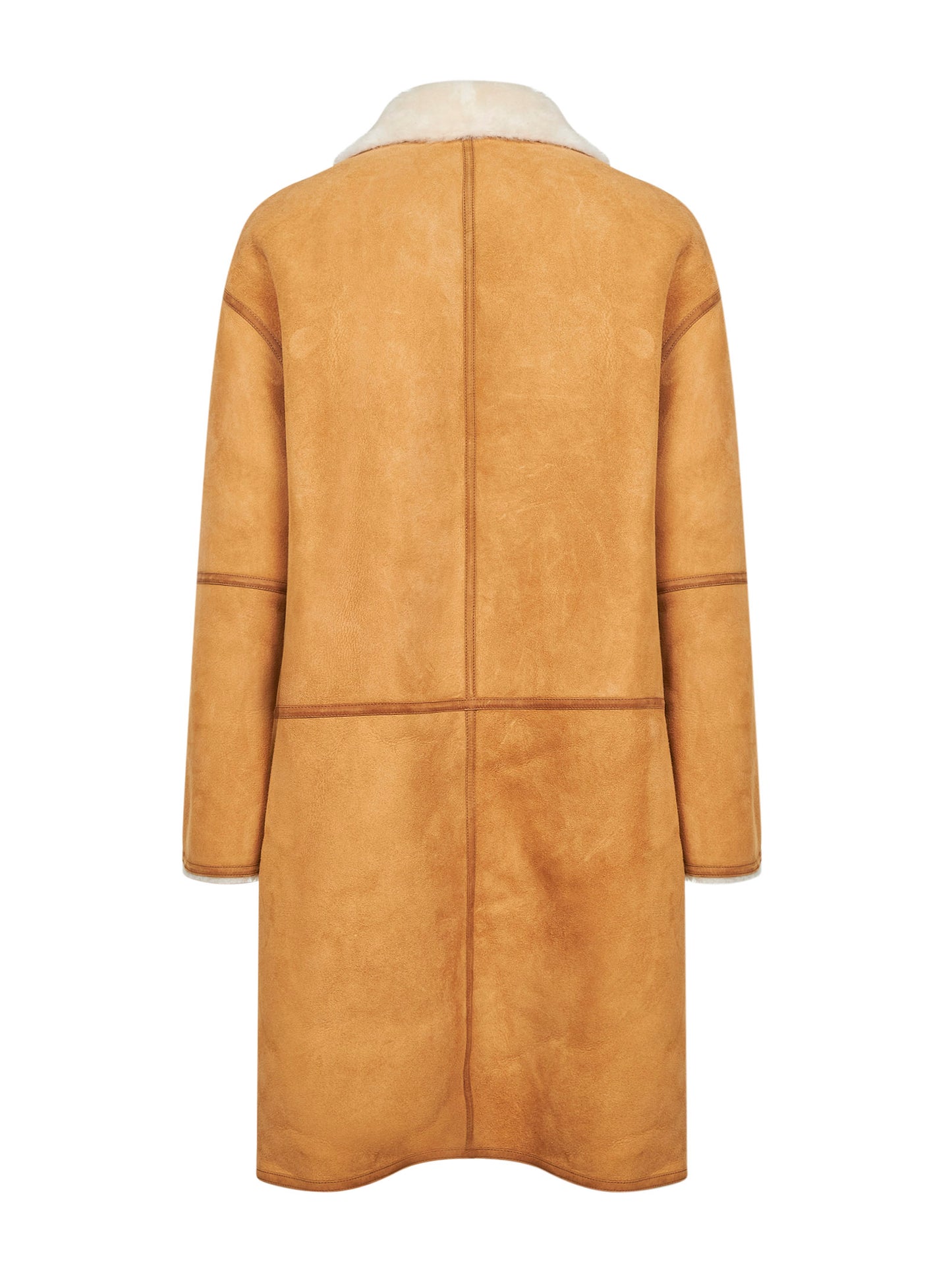 Cappotto in pelle scamosciata e shearling cammello