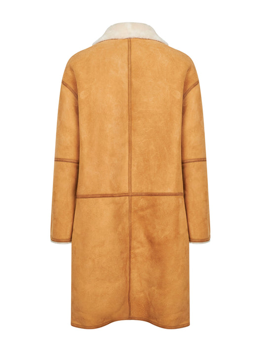 Cappotto in pelle scamosciata e shearling cammello
