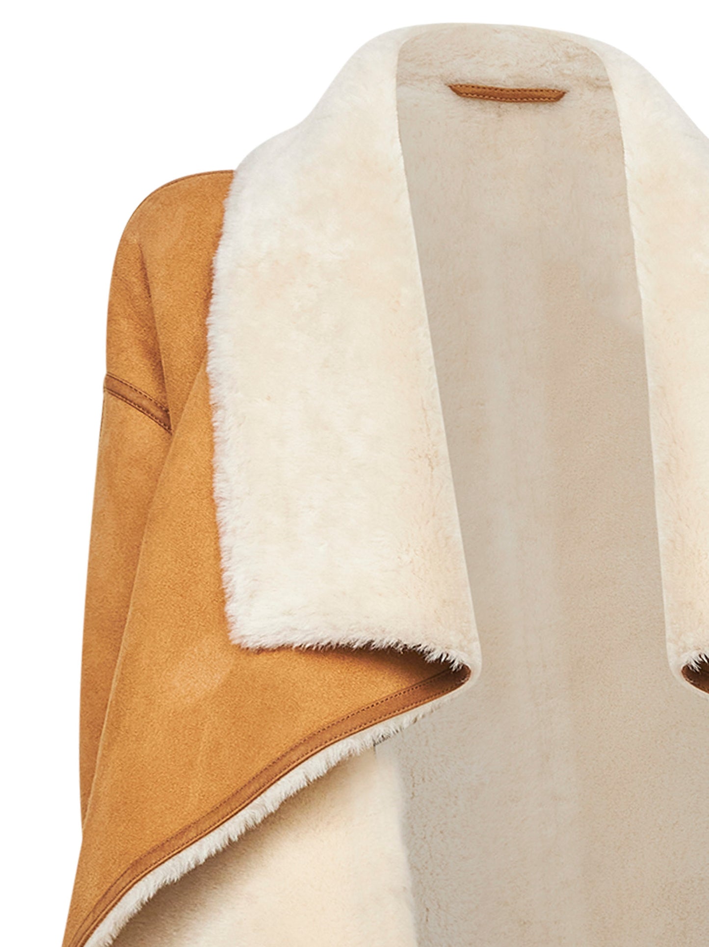 Cappotto in pelle scamosciata e shearling cammello