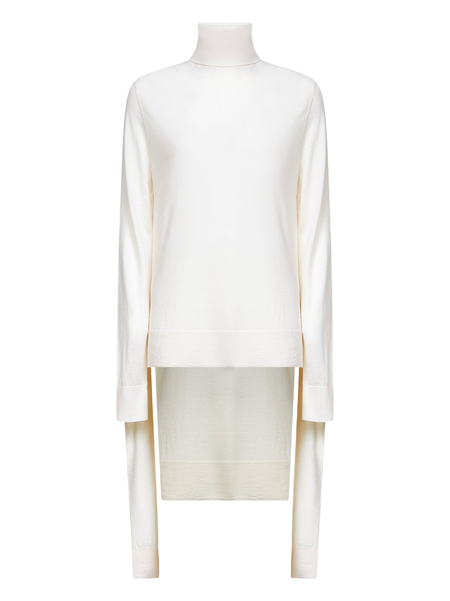 Ivory wool and silk double-sleeve turtleneck sweater