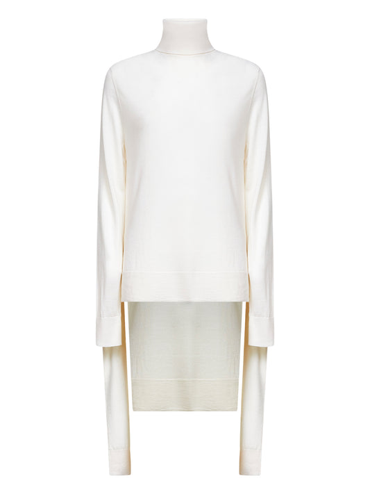 Ivory wool and silk double-sleeve turtleneck sweater