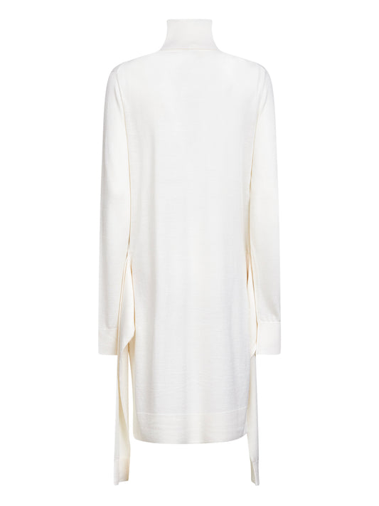 Ivory wool and silk double-sleeve turtleneck sweater