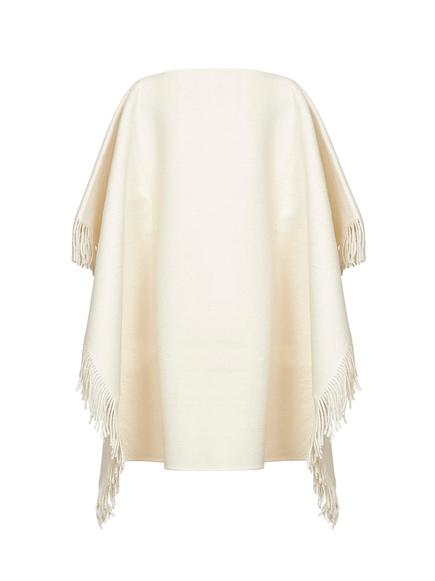 Poncho con frange in bouclé avorio