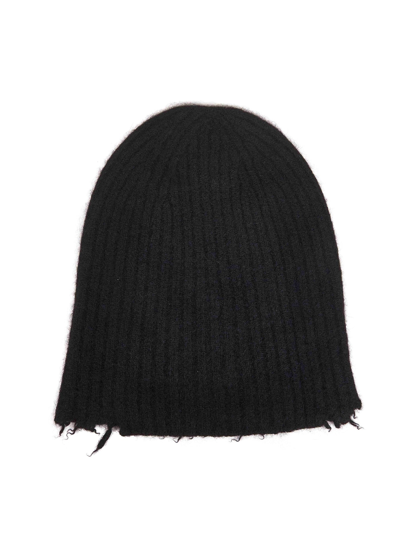 Black ribbed cashmere knit soft beanie