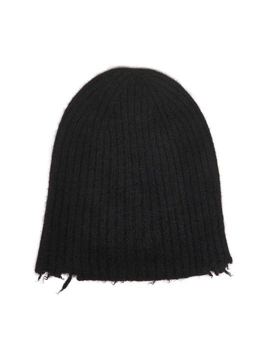 Black ribbed cashmere knit soft beanie