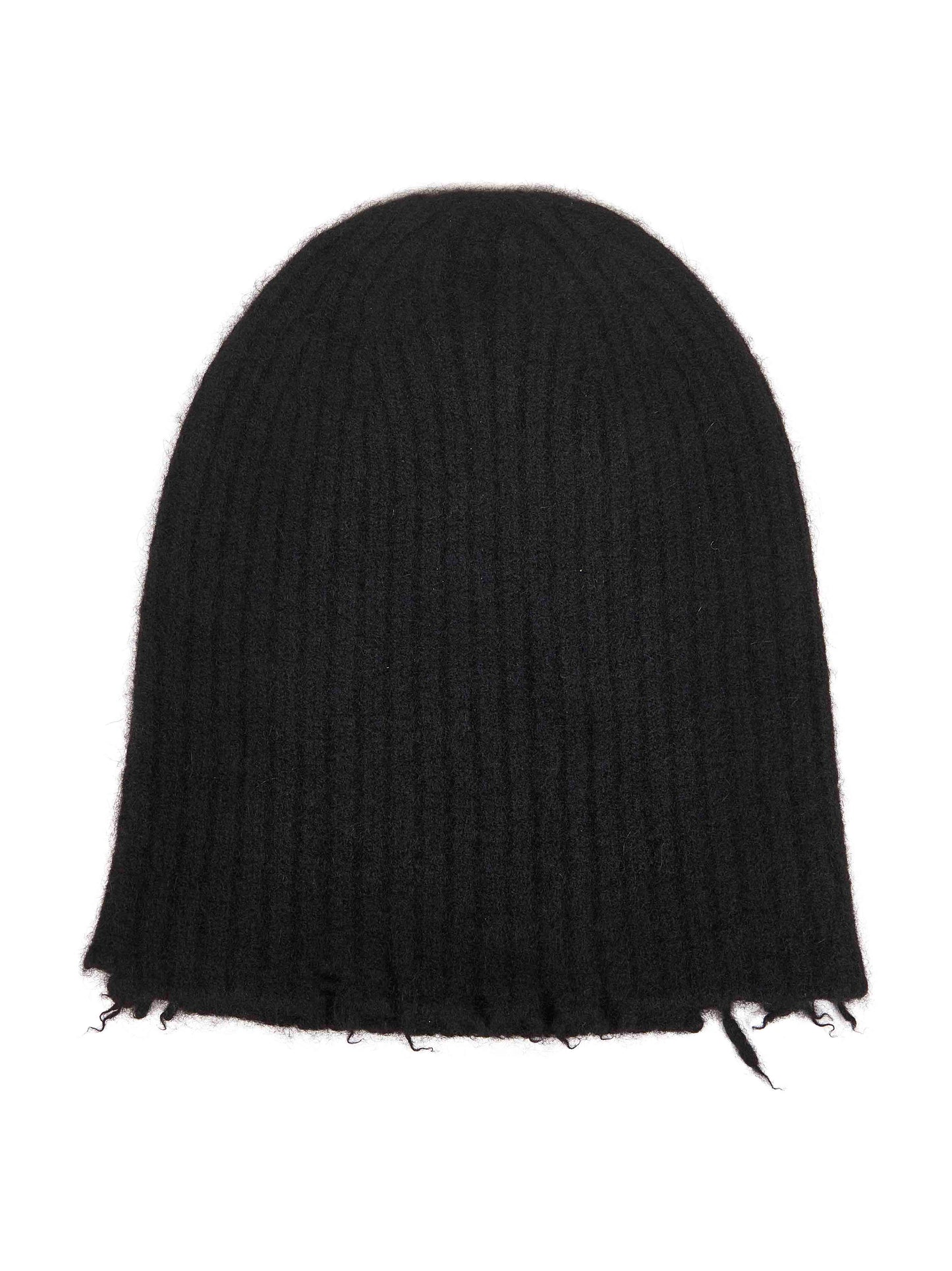 Black ribbed cashmere knit soft beanie