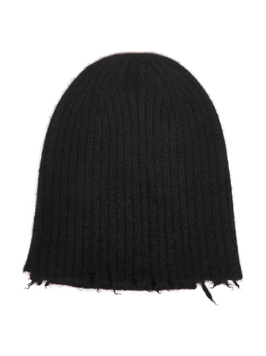 Black ribbed cashmere knit soft beanie