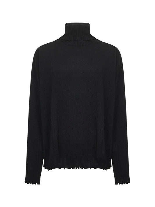 Black cashmere cut-out turtleneck sweater