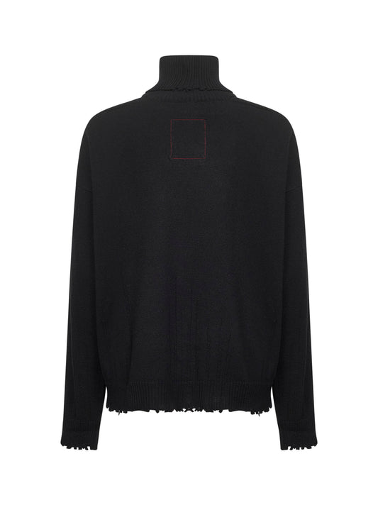 Black cashmere cut-out turtleneck sweater