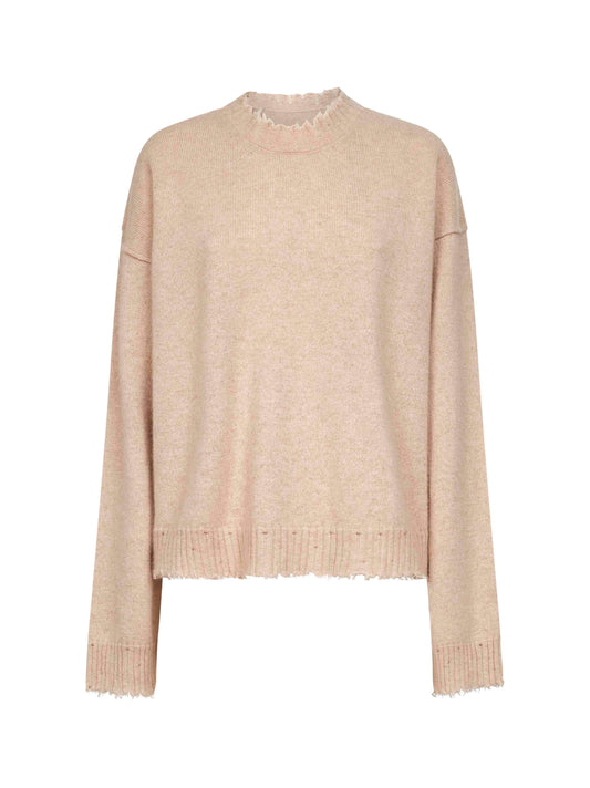 Beige cashmere sweater with distressed details