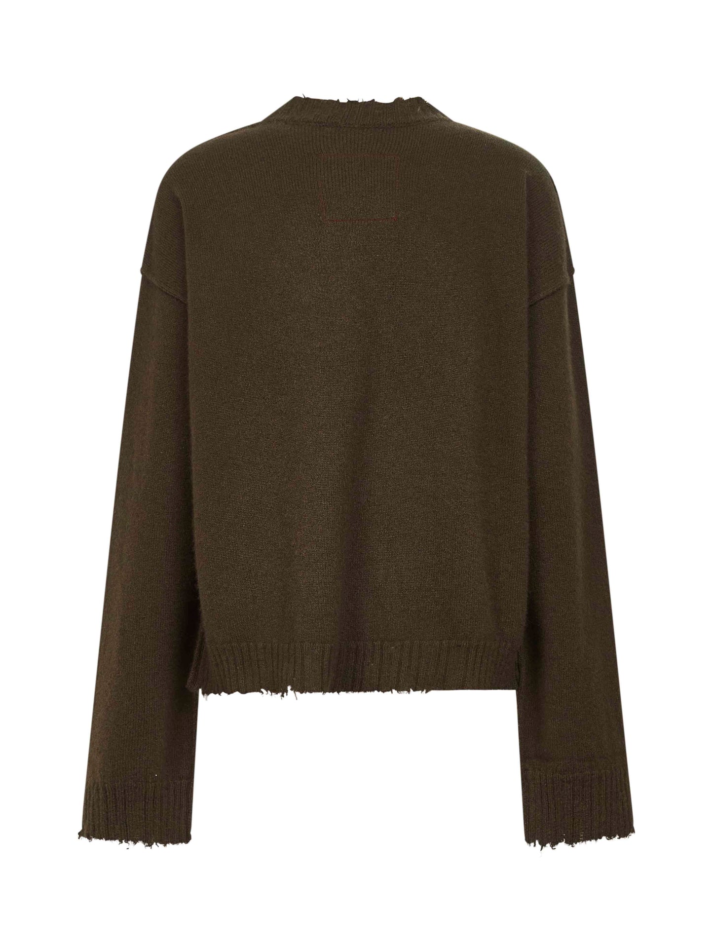 Green cashmere sweater with distressed details