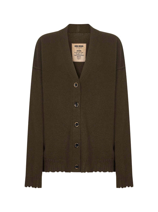 Green cashmere knit over cardigan