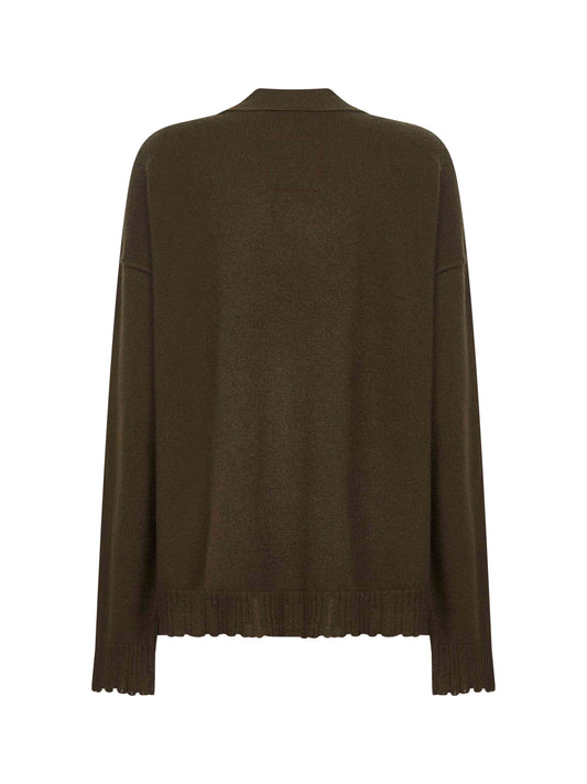 Green cashmere knit over cardigan