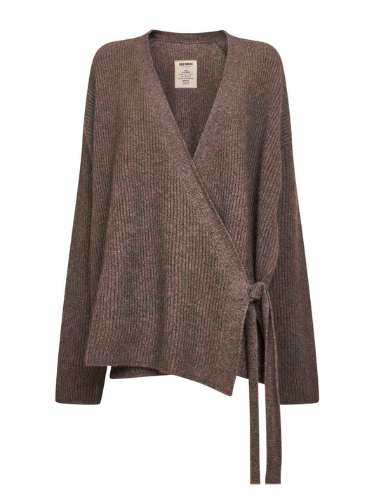 Brown raccoon fur kimono-style cardigan