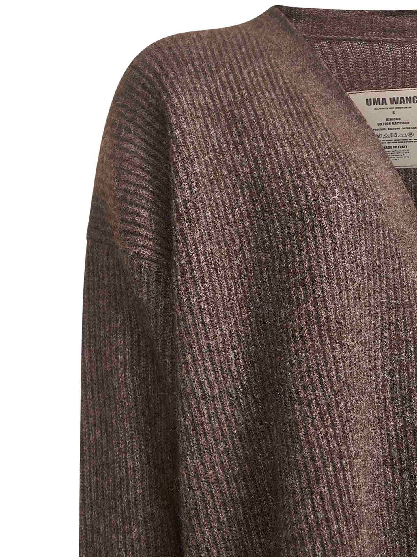 Brown raccoon fur kimono-style cardigan