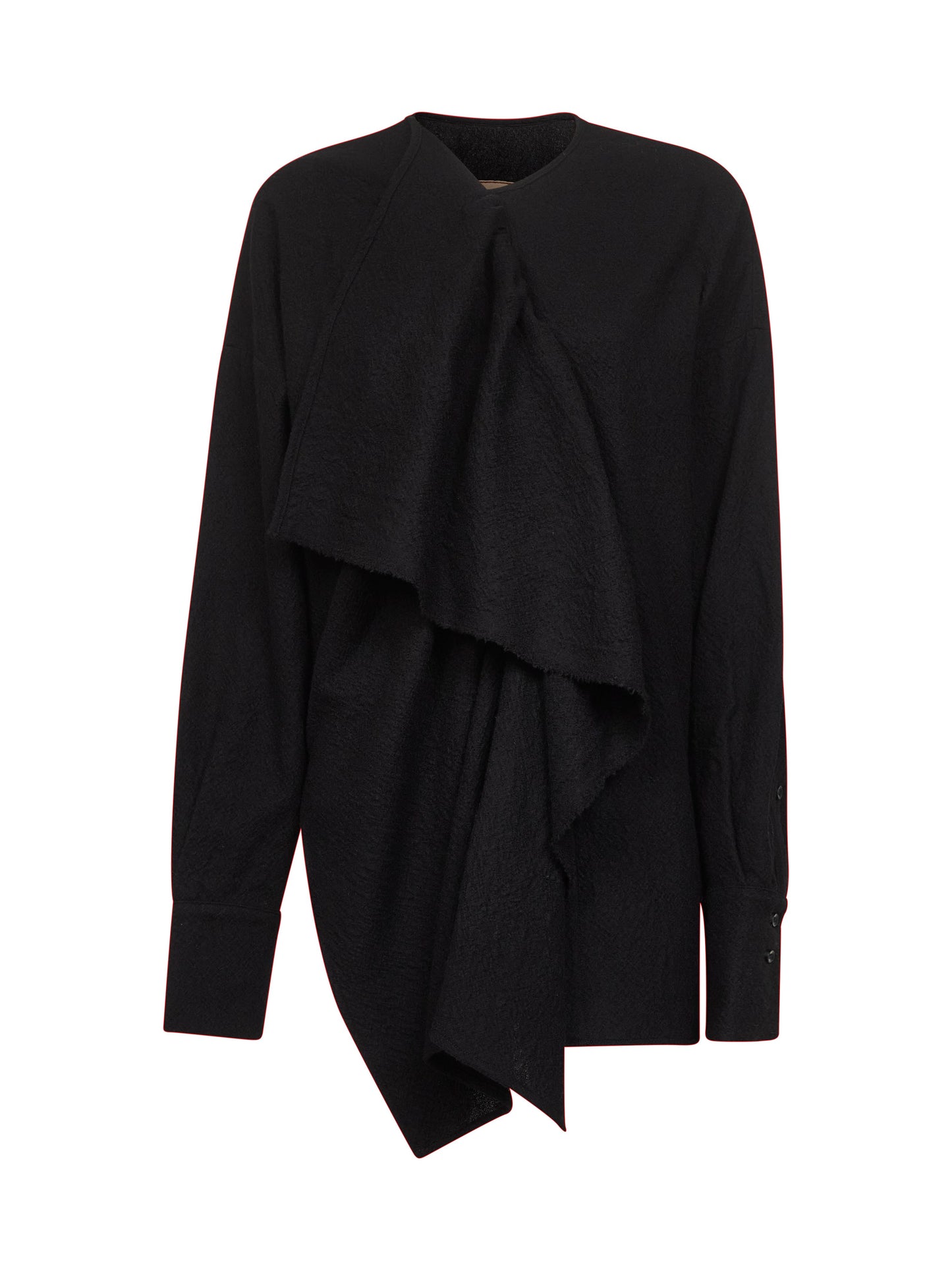 Blusa in tela frontera di lana vergine nera<BR/>
