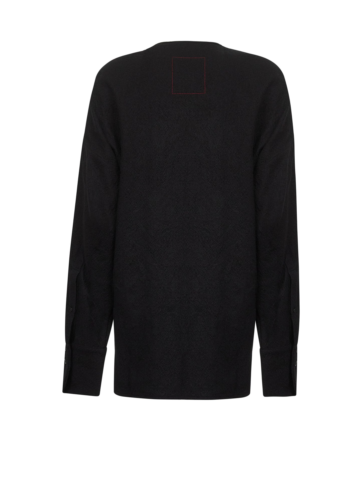 Blusa in tela frontera di lana vergine nera<BR/>