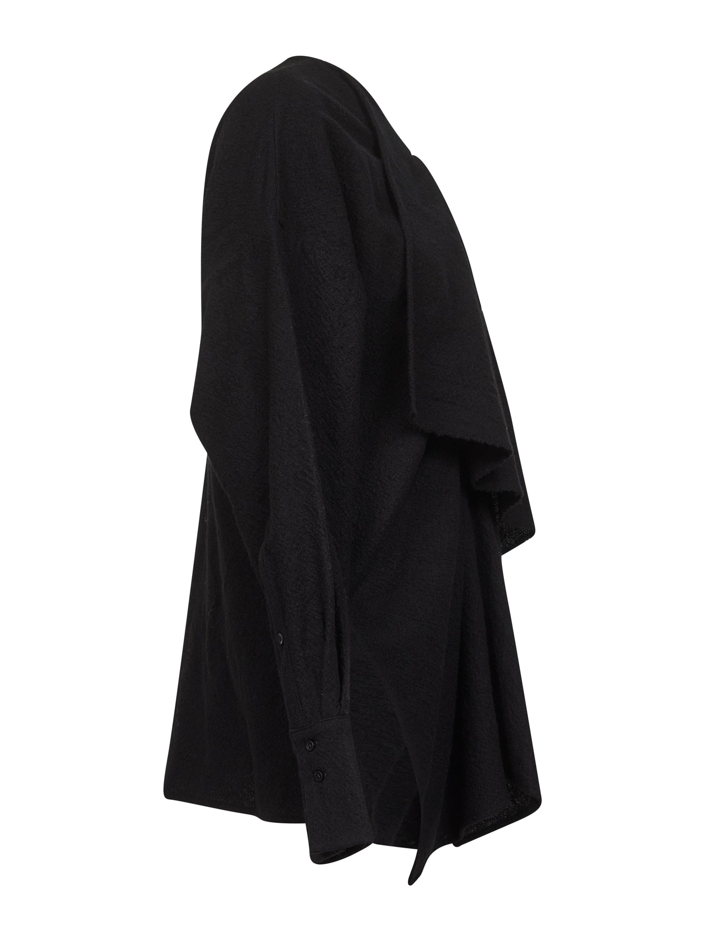 Blusa in tela frontera di lana vergine nera<BR/>