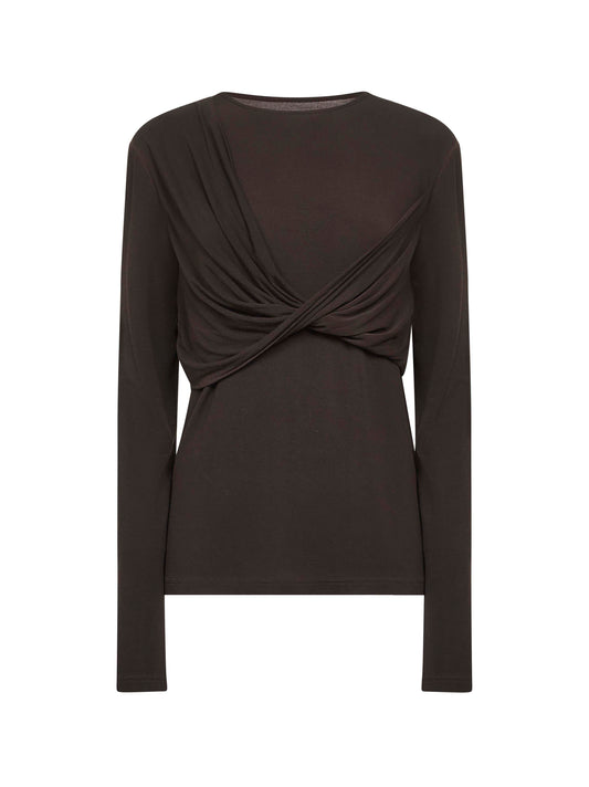 Brown jersey top with twisted detail