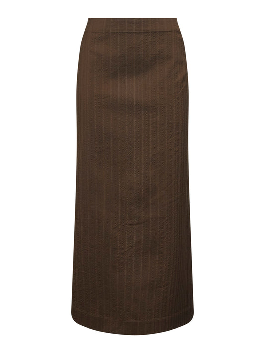 Brown pinstriped chevron Gad midi skirt