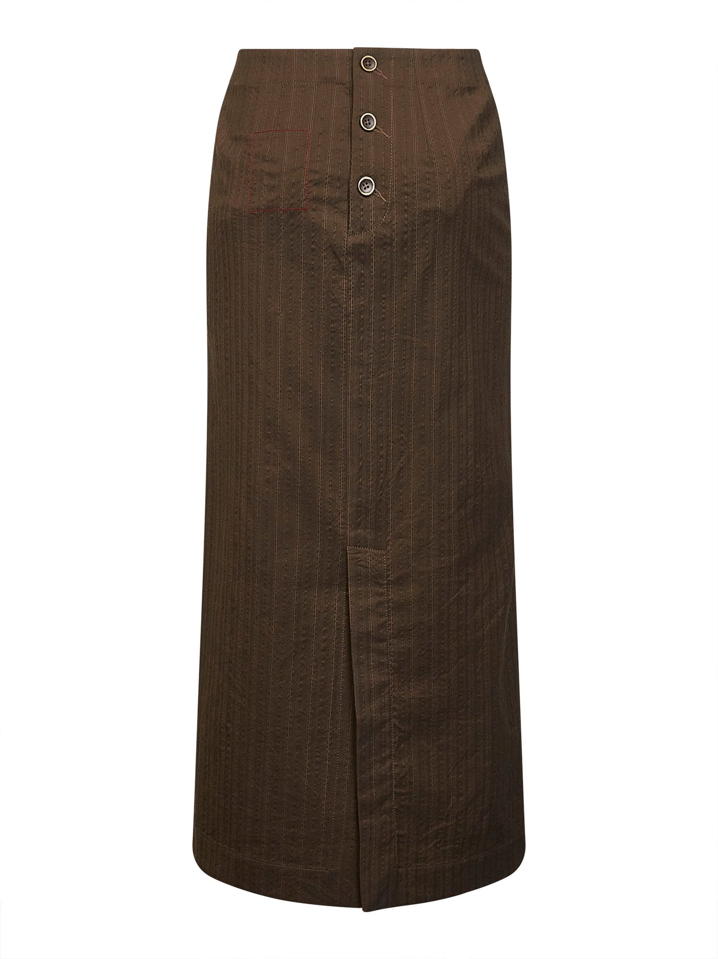 Brown pinstriped chevron Gad midi skirt
