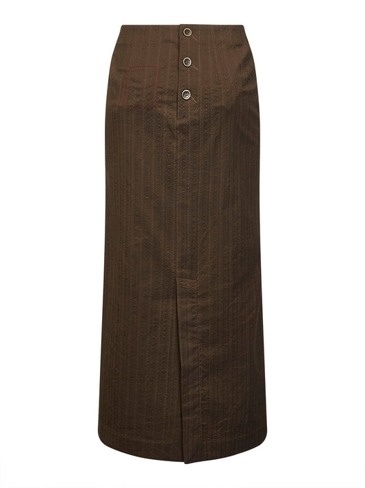 Brown pinstriped chevron Gad midi skirt