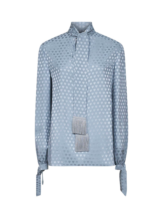 Blusa in crepe de chine stampa La Cour De Coeur azzurra