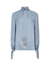Blusa in crepe de chine stampa La Cour De Coeur azzurra